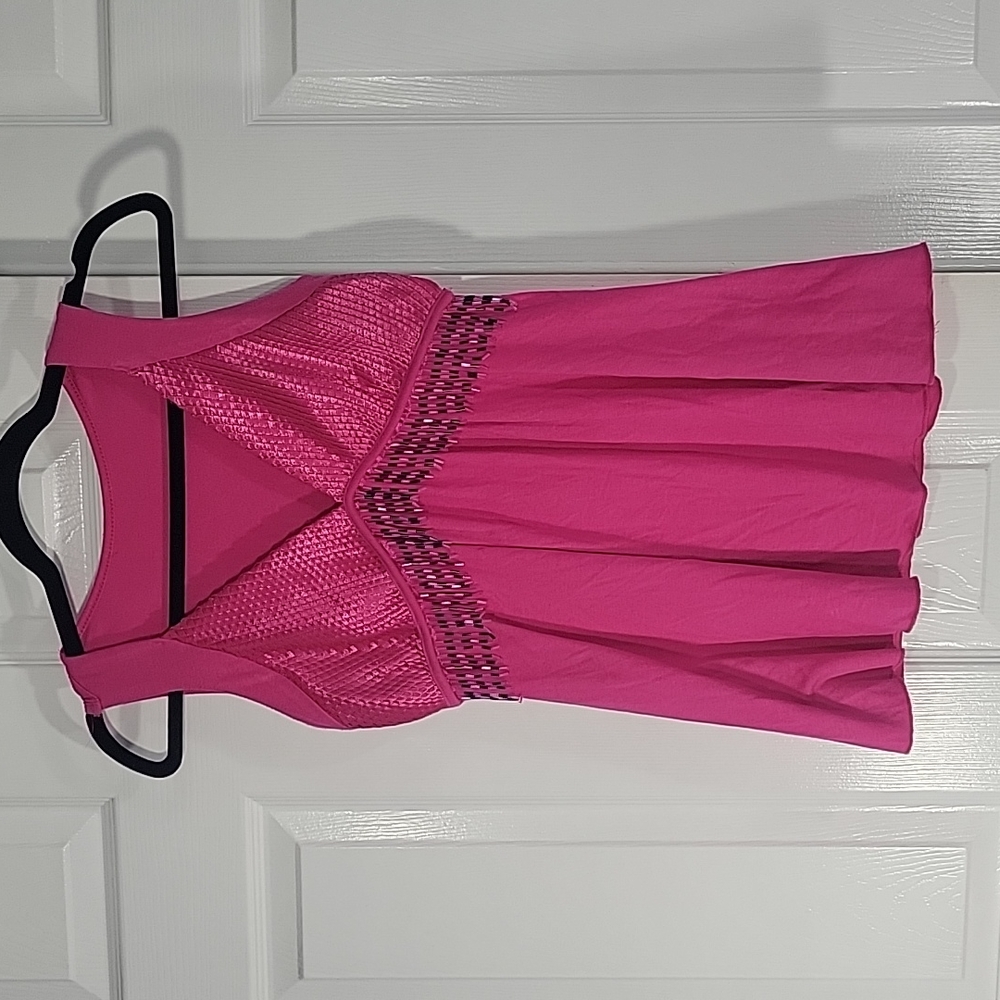 Strachy cotton pink top with beads and silky fabric decorations